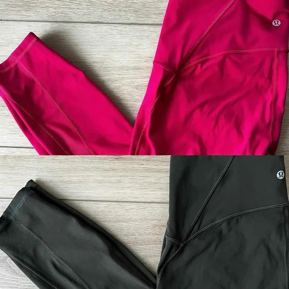 Lululemon Pink and Dark Olive Green Leggings- size 10 - Picture 1 of 11